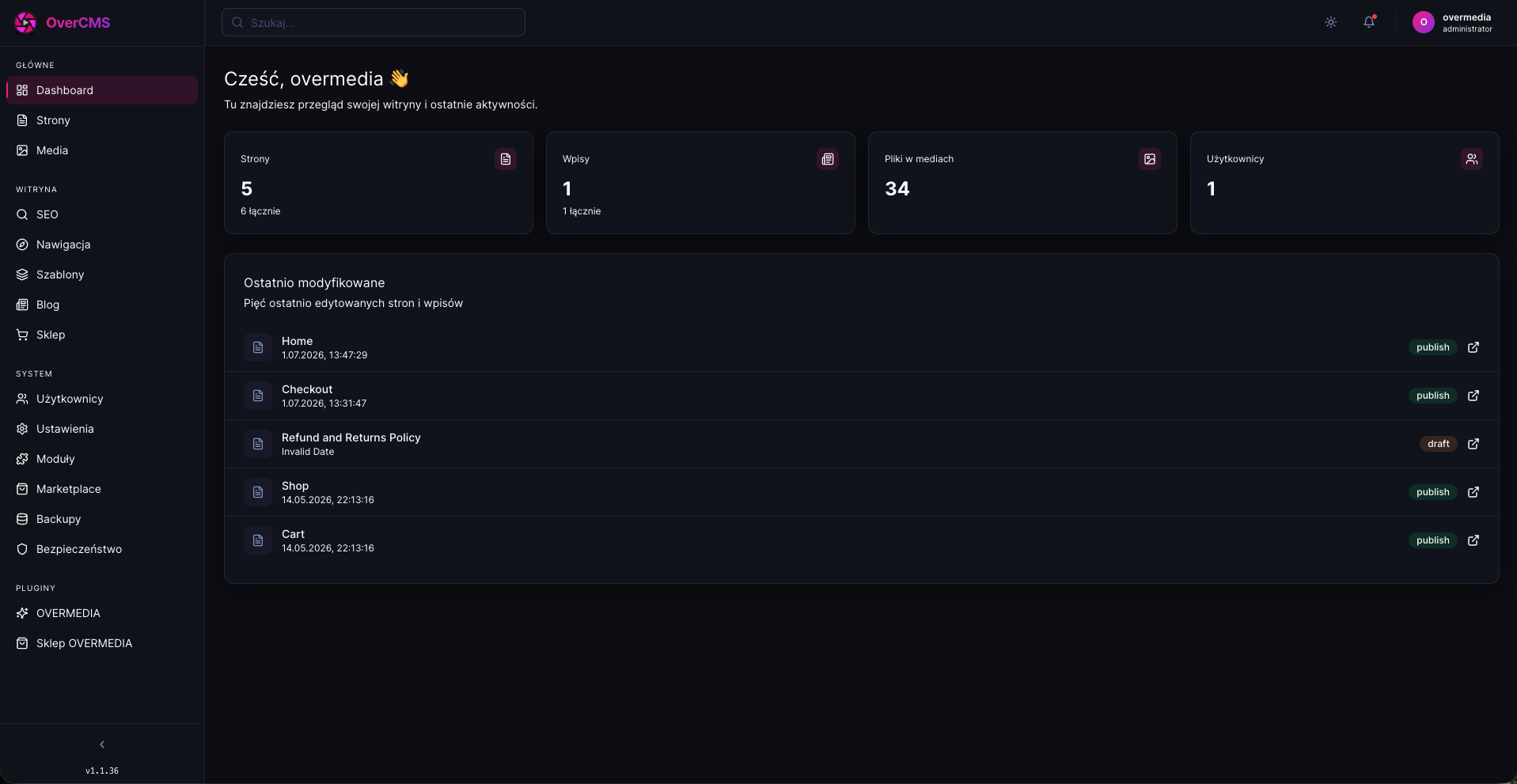 OverCMS 2.0 — autorski system CMS