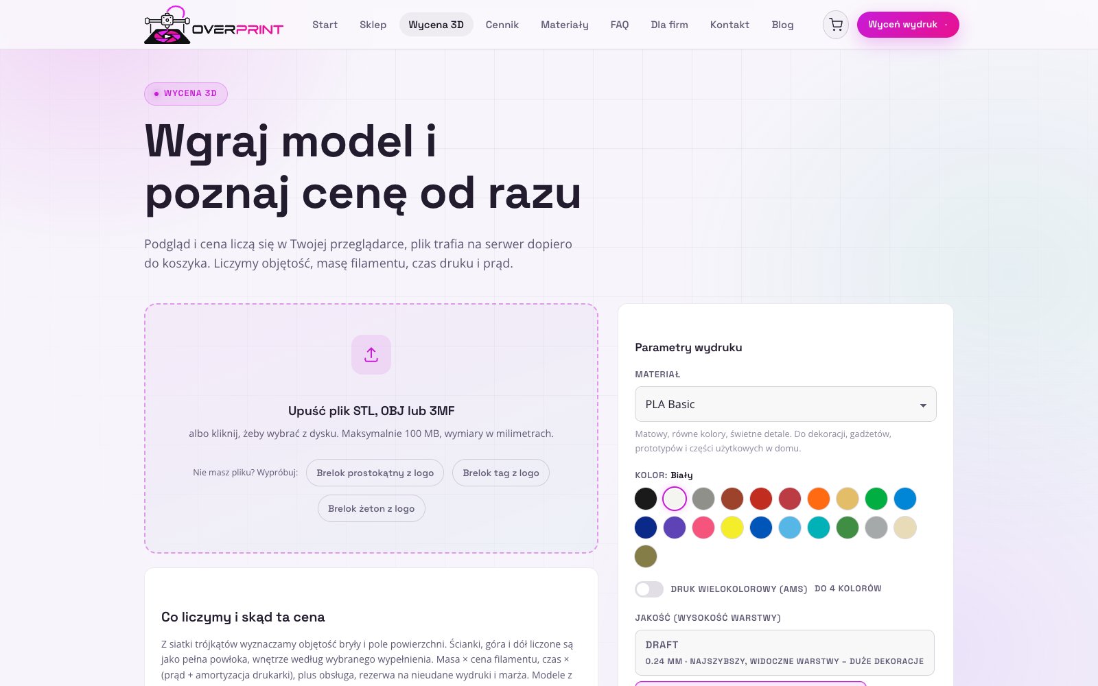 OVERPRINT — wycena 3D z podglądem modelu