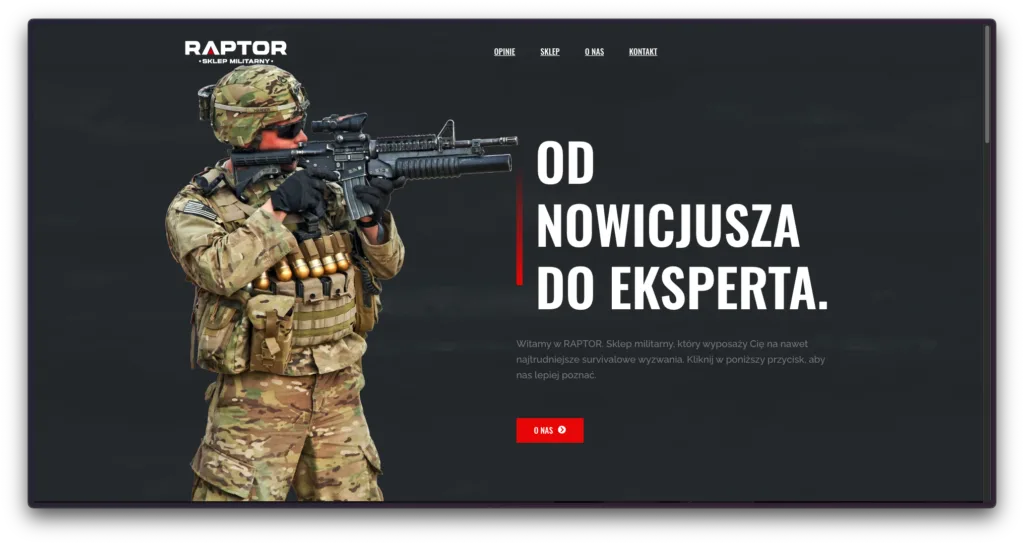 Strona wizytówkowa dla sklepu RAPTOR